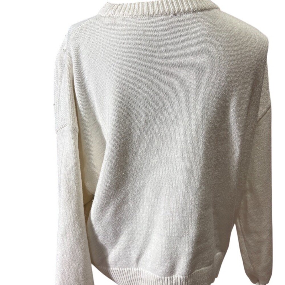 Express Sweater Womens XL Ivory Faux Pearl Embellished Crew Neck Oversized - Picture 4 of 7